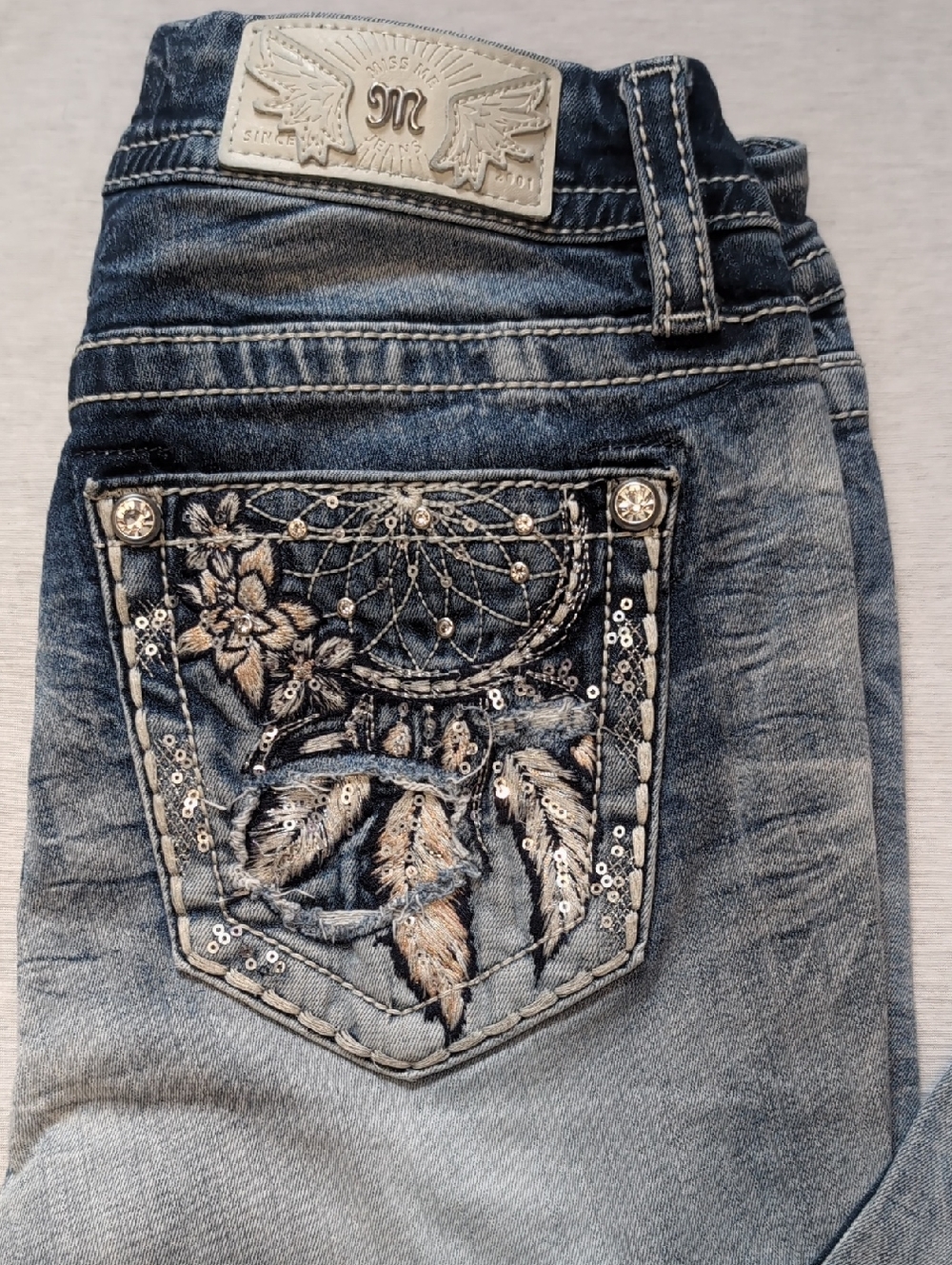 Miss Me - Embellished Dreamcatcher Skinny Jeans - Light Blue - Picture 2 of 6